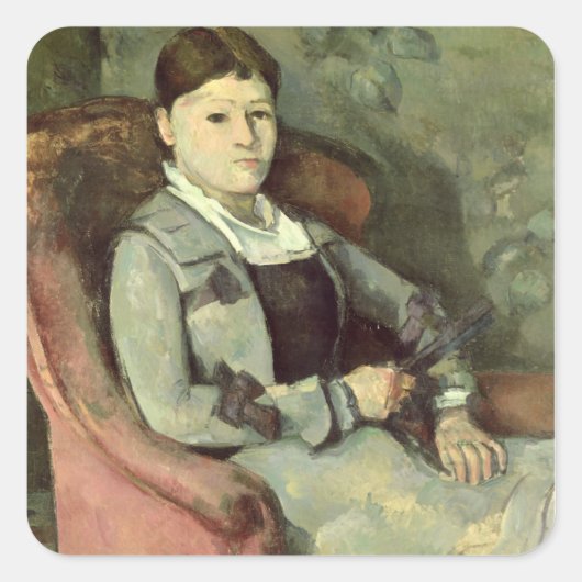 Paul Cezanne | Echtgenote van de kunstenaar in een Vierkante Sticker (Voorkant)