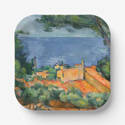Paul Cezanne - Estaque met rode daken Papieren Bordje (Voorkant)
