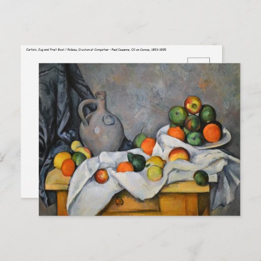 Paul Cezanne - Gordijn, kan en fruitschaal Briefkaart (Voorkant / Achterkant)