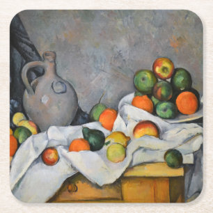 Paul Cezanne - Gordijn, kan en fruitschaal Kartonnen Onderzetters
