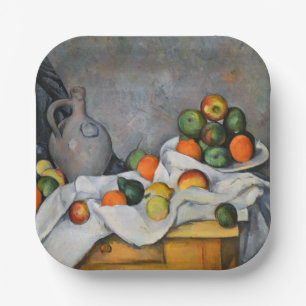 Paul Cezanne - Gordijn, kan en fruitschaal Papieren Bordje
