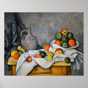 Paul Cezanne - Gordijn, kan en fruitschaal Poster