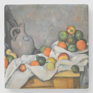 Paul Cezanne - Gordijn, kan en fruitschaal Stenen Onderzetter