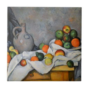 Paul Cezanne - Gordijn, kan en fruitschaal Tegeltje