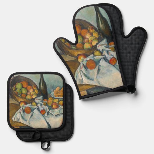 Paul Cezanne - Het mandje appels Ovenwant & Pannenlap Set (Voorkant / Achterkant)