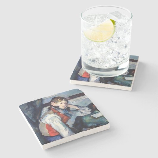 Paul Cezanne - Jongen in de Rode Vest Stenen Onderzetter (Zijkant)