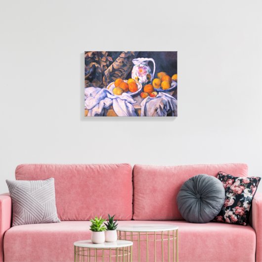 Paul Cezanne - Nog steeds leven met een gordijn Canvas Afdruk (Insitu (Woonkamer))