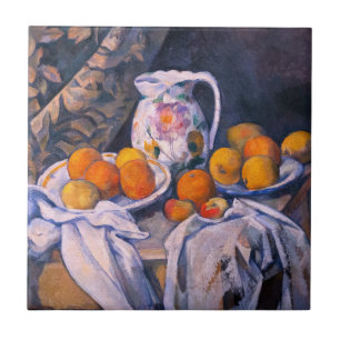 Paul Cezanne - Nog steeds leven met een gordijn Tegeltje
