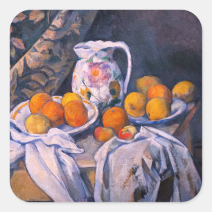 Paul Cezanne - Nog steeds leven met een gordijn Vierkante Sticker