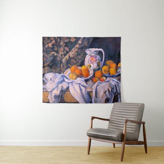Paul Cezanne - Nog steeds leven met een gordijn Wandkleed (In Situ (horizontaal))