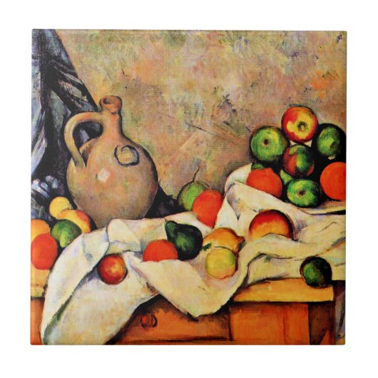 Paul Cezanne schilderij, Curtain, Jug en Fruit Tegeltje (Voorkant)