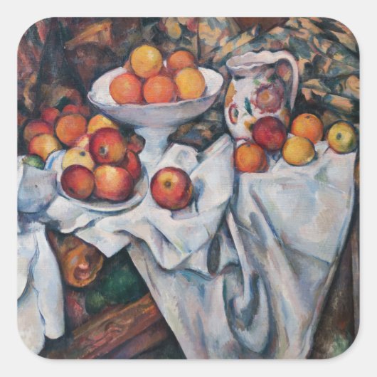Paul Cezanne - Stilleven, Appelen en Sinaasappels Vierkante Sticker (Voorkant)