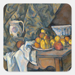 Paul Cezanne   Stilleven met appelen en perziken, Vierkante Sticker