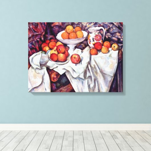 Paul Cezanne - Stilleven met appels en Sinaasappel Canvas Afdruk (Insitu (Houten vloer))