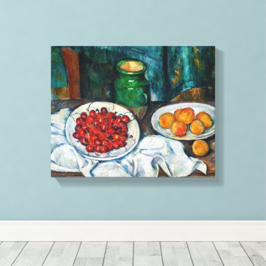 Paul Cezanne - Stilleven met Cherries en perachs Canvas Afdruk (Insitu (Houten vloer))