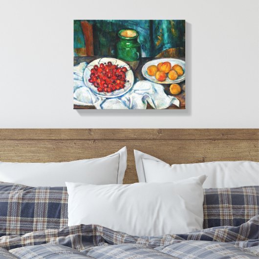 Paul Cezanne - Stilleven met Cherries en perachs Canvas Afdruk (Insitu (Slaapkamer))