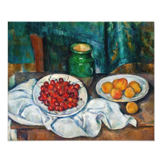 Paul Cezanne - Stilleven met Cherries en perachs Foto Afdruk (Voorkant)