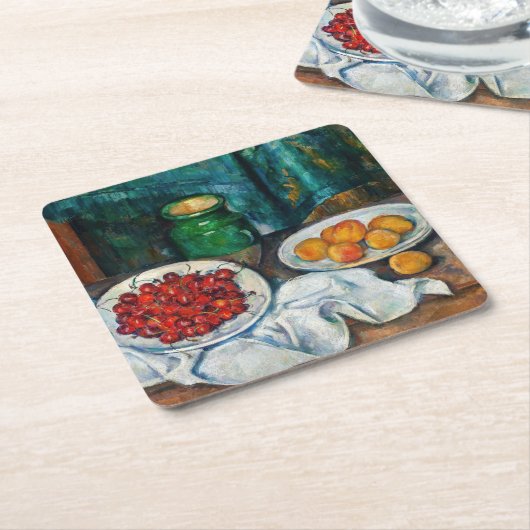 Paul Cezanne - Stilleven met Cherries en perachs Kartonnen Onderzetters (Schuin)