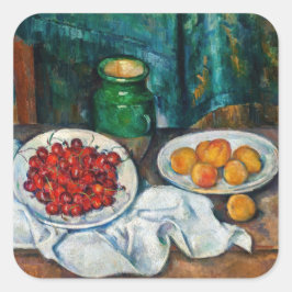 Paul Cezanne - Stilleven met Cherries en perachs Vierkante Sticker