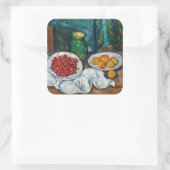 Paul Cezanne - Stilleven met Cherries en perachs Vierkante Sticker (Tas)