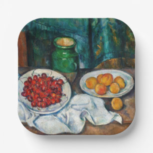 Paul Cezanne - Stilleven met kersen en perziken Papieren Bordje