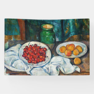 Paul Cezanne - Stilleven met kersen en perziken Spandoek