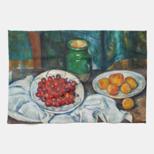 Paul Cezanne - Stilleven met kersen en perziken Theedoek