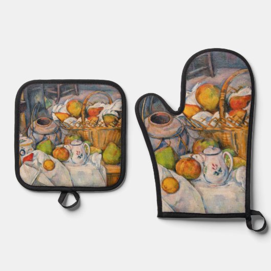 Paul Cezanne - Stilleven met mandje Ovenwant & Pannenlap Set (Voorkant)