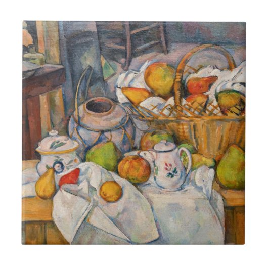 Paul Cezanne - Stilleven met mandje Tegeltje (Voorkant)