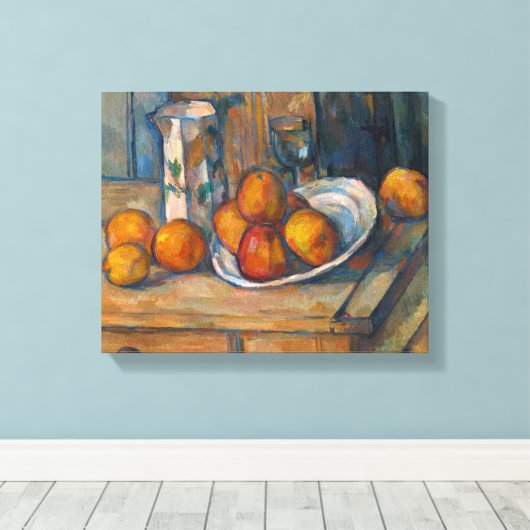 Paul Cezanne - Stilleven met Milk Jug en Fruits Canvas Afdruk (Insitu (Houten vloer))