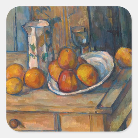 Paul Cezanne - Stilleven met Milk Jug en Fruits Vierkante Sticker (Voorkant)