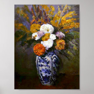 Paul Cezanne Vintage Dahlias in een Delft Vase Poster