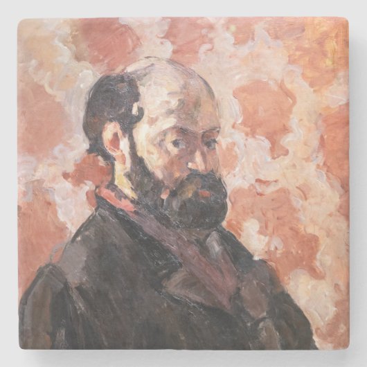Paul Cezanne - Zelfportret met roze achtergrond Stenen Onderzetter (Voorkant)