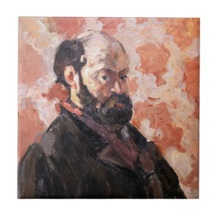 Paul Cezanne - Zelfportret met roze achtergrond Tegeltje