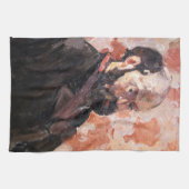 Paul Cezanne - Zelfportret met roze achtergrond Theedoek (Horizontaal)