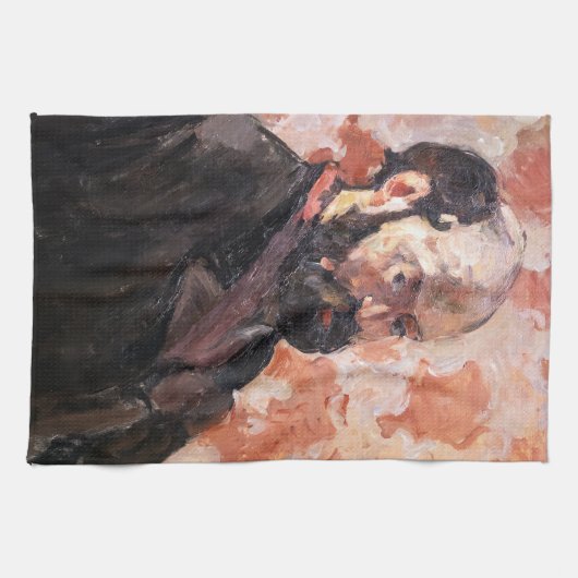 Paul Cezanne - Zelfportret met roze achtergrond Theedoek (Horizontaal)