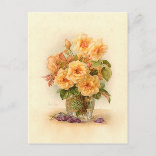 Paul De Longpre Victoriaans Vloer Rozen Bouquet Briefkaart (Voorkant)