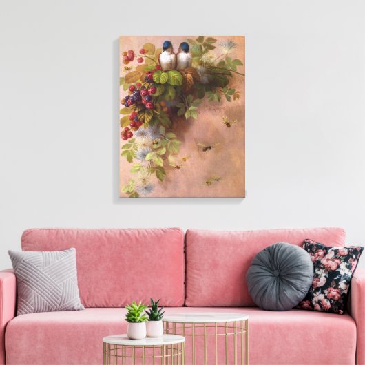 Paul-De-Longpre-vogels en bijen Canvas Afdruk (Insitu (Woonkamer))