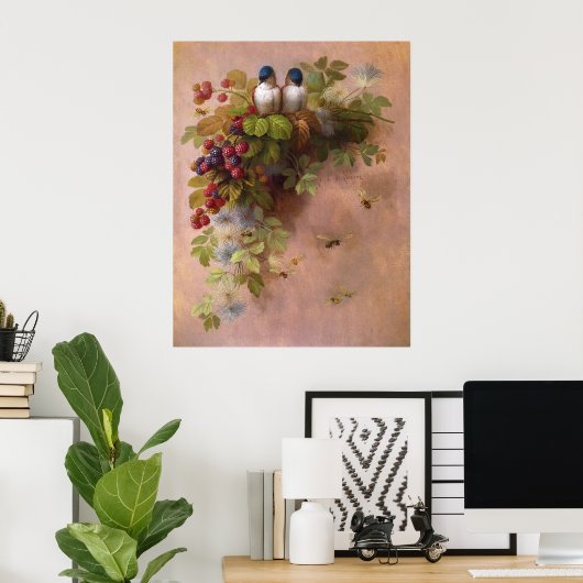  Paul-de-Longpre-vogels en bijen Poster (Thuiskantoor)