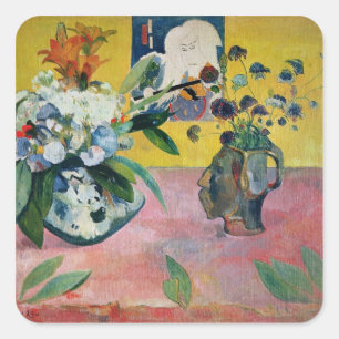 Paul Gauguin Bloemen en een Japanse druk, 1889 Vierkante Sticker