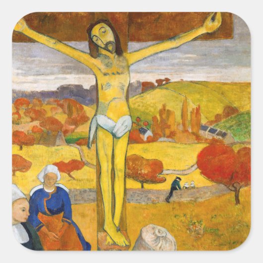 Paul Gauguin - De Gele Christus Vierkante Sticker (Voorkant)