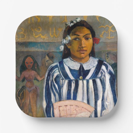 Paul Gauguin - De voorouders van Tehamana Papieren Bordje (Voorkant)
