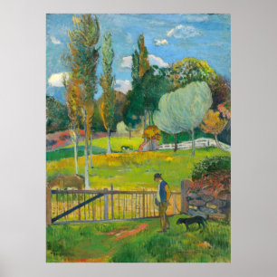 Paul Gauguin Farmer en zijn hond bij een hek Poster