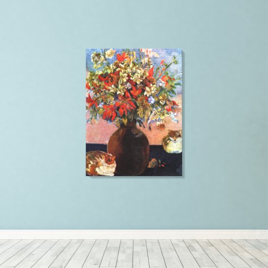 Paul Gauguin Flowers en Cats Canvas Afdruk (Insitu (Houten vloer))
