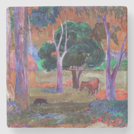 Paul Gauguin - Landschap met een Pig en een Paard Stenen Onderzetter (Voorkant)