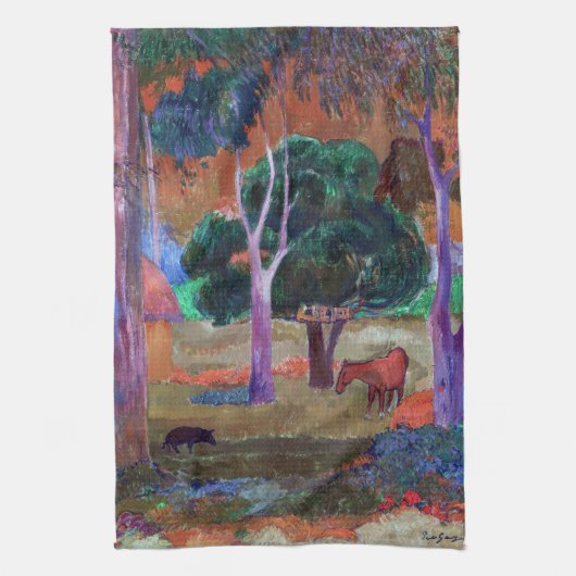 Paul Gauguin - Landschap met een Pig en een Paard Theedoek (Verticaal)