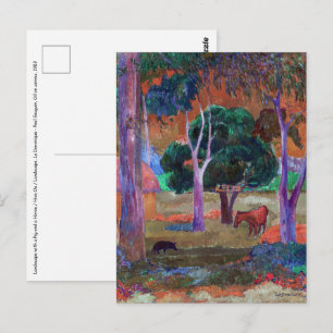 Paul Gauguin - Landschap met een varken en een paa Briefkaart