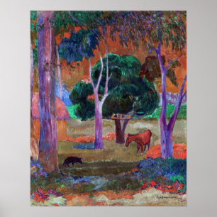 Paul Gauguin - Landschap met een varken en een paa Poster
