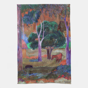 Paul Gauguin - Landschap met een varken en een paa Theedoek