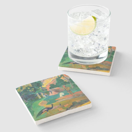 Paul Gauguin - Landschap met pauwen / Matamoe Stenen Onderzetter (Zijkant)